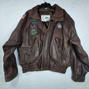 Vintage Cooper Distressed Leather Bomber Jacket Mens M Patches Gorpcore Military